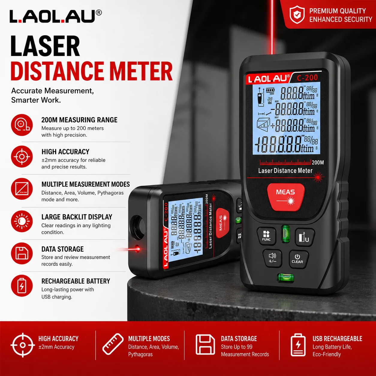 Power Tools Green - LAOLAU Dijital Lazer Mesafe Ölçer KIRMIZI/Yeşil