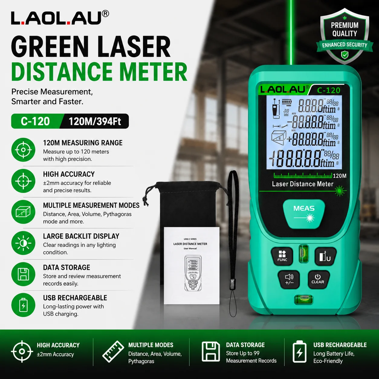 LAOLAU Dijital Lazer Mesafe Öl - Power Tools Green incelemesi ve fiyatı